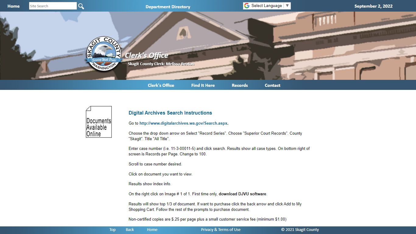 Digital Archives Search Instructions - Skagit County, Washington